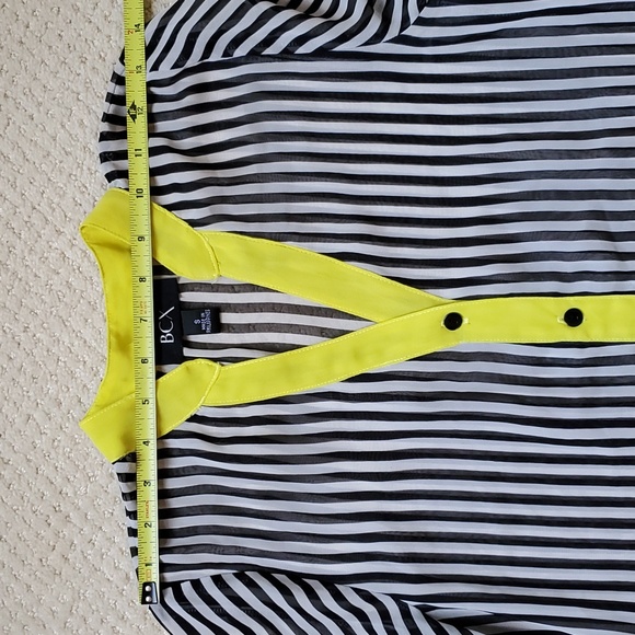 BCX Sheer Top, Size S, Long Sleeves, Striped Black&White with Yellow Detail. - Picture 6 of 12